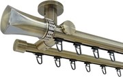 Galerie dublă Pluton Crystal 25/19 mm aur antic – țeavă profil, prindere tavan (Alege marime: 120 cm)