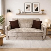 Canapea SAMY NEXT extensibila, 2 locuri, cu lada de depozitare, catifea plusata bej , cadru metalic, 152x100x92 cm catifea plusata, Bej