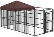 PawHut Cotet Exterior pentru Caini Tarc cu Copertină Impermeabilă pentru Talie Medie și Mare Maro | Aosom Romania