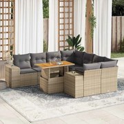 vidaXL Set canapele de grădină, 9 piese, cu perne, bej, poliratan