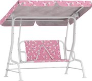 AIYAPLAY Leagăn pentru Copii de Exterior cu 2 Locuri, Acoperiș Reglabil și Centuri de Siguranță, Leagăn Grădină și Interior din Oțel și Material Oxford, Max 60 kg, 112x75x120 cm, Roz | Aosom Romania