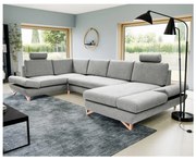 Colțar tapițat extensibil AVESTA, tip U, gri, cu spațiu de depozitare