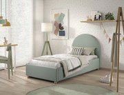 Pat tapițat pentru copii MOON, 90 x 200 cm, verde, cu țesătură bouclé și spațiu de depozitare – Vipack