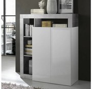 Comodă LENOR, alb/gri, finisaj beton