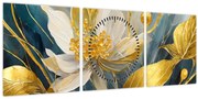 Tablou - Pictura de flori de aur (cu ceas) (90x30 cm)