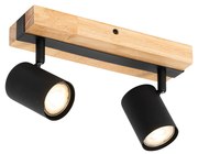 Spot inteligent de tavan negru cu lemn 2 lumini reglabil cu Wifi GU10 50mm - Jeana