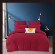 Lenjerie pat 2 Persoane, 6 Piese, Bumbac Brodat - Rosu Inchis