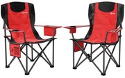 Outsunny Set 2 Scaune de Camping Pliabile cu Geantă Frigorifică, Suport pentru Pahare și Tetieră, 94x62x100 cm, Roșu | Aosom Romania