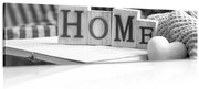 Tablou cu inscripție Home și natura moartă în design alb-ngru