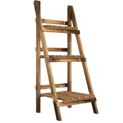 Outsunny Suport pentru Plante Pliabil, Jardinieră cu 3 Niveluri, Raft de Exterior pentru Plante, 40x37x93 cm, Lemn Natural | Aosom Romania