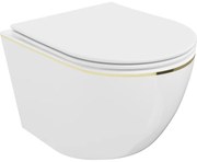 Mexen Lena vas wc Rimless cu capac slim cu închidere lentă, duroplast, alb/linie aurie - 30224005