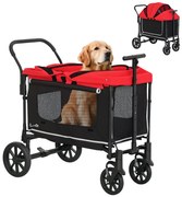 PawHut Hundewagen Hundebuggy pliabil pentru câini și pisici de până la 30 kg 110 x 65 x 102 cm Rot | Aosom Romania