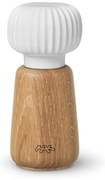 Râșniță de condimente din lemn de stejar cu detalii din porțelan alb Kähler Design Hammershoi, înălțime 13 cm
