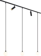 Sistem de iluminat pe șină modern negru cu 2 spoturi și 3 lumini suspendate monofazate - Slimline Uzzy Eira