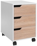 Comoda din MDF cu 3 Sertare si 4 roti cu rotatie de 360 ° (2 cu frane), pentru Birou sau Studio Alba si Lemn 31x37x7.2cm HOMCOM | Aosom Romania