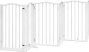 vidaXL Poartă câini pliabilă cu ușă, 6 panouri, alb, 300 cm, lemn plop