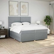 vidaXL Pat box spring cu saltea, gri deschis, 200x200 cm, textil