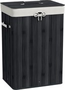 HOMCOM Coș de rufe, cutie rufe, colector de rufe cu capac, sac din pânză, bambus, pliabil, 72L, Negru 40 x 30 x 60 cm | Aosom Romania