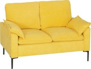 HOMCOM Divan cu Două Locuri Îmbunătățit în Material Textil de Tip Spugna cu Perne Detașabile, Divan Compact Modern cu Brațe și Picioare Metalice pentru Sufragerie, Dormitor, 130x77x84 cm, Galben | Aosom Romania
