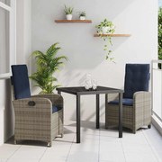 vidaXL Set de masă pentru grădină 3 pcs Gri poliratan