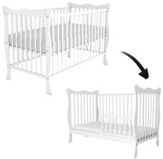 Patut din lemn masiv cu bariera 120x60 cm Kidizi Isla alb,reglabil pe 3 nivele, certificat EN71