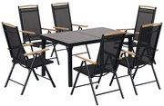Outsunny Salon de grădină exterioară 6 persoane, cadru din aluminiu, masă 140 cm, 6 scaune pliabile și înclinabile, negru | Aosom Romania