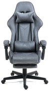 Scaun gaming, masaj în perna lombară, suport picioare, catifea, Gri