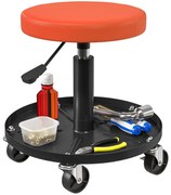 HOMCOM Taburet de atelier cu 5 roți pivotante 360°, înălțime reglabilă 38-50 cm, cu tavă, 38 x 38 x 38-50 cm, portocaliu | Aosom Romania