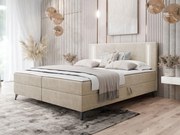 Pat matrimonial 140 cm Hebara 2 (Bej) (cu somieră și saltea) (cu sp. depozitare) (cu iluminat LED). 1104134
