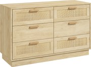 HOMCOM cu 6 sertare în stil Boho pentru dormitor și hol, din lemn și rattan, 110x40x69 cm, Stejar | Aosom Romania