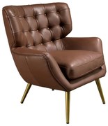 Fotoliu confortabil tapitat cu piele naturala Maro inchis