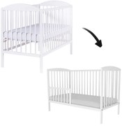 Patut din lemn masiv cu bariera 120x60 cm Kidizi Orella alb,reglabil pe 3 nivele, certificat EN71