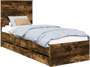 vidaXL Cadru de pat Stejar fumuriu 75 x 190 cm Lemn Ingineresc