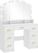 HOMCOM Masă de machiaj cu 10 becuri LED Hollywood, oglindă, 7 sertare, 3 compartimente, MDF, Alb | Aosom Romania