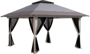 Outsunny Cort pliabil pop-up cu înălțime reglabilă Protecție UV50+ dublu acoperiș și plasă anti-țânțari 4x4x2,8 m gri deschis | Aosom Romania