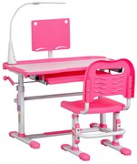 HOMCOM Birou pentru Copii cu Scaun Reglabil, Masă cu Sertar, Lampă și Suprafață Înclinabilă, 80x49,5x82-104 cm, Roz | Aosom Romania