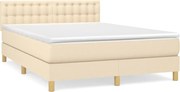 vidaXL Pat box spring cu saltea, crem, 140x200 cm, textil
