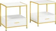 Set de 2 Masute Noptiere Moderne, Noptiere cu Sertar si Raft, Organizatoare de Depozitare, Alb si Auriu 50x40x55cm HOMCOM | Aosom Romania