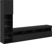 vidaXL Unitate TV de Perete cu led 4 pcs Stejar Negru Lemn compozit