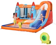 Outsunny Castel Gonflabil pentru Copii Piscina cu Tobogan si Trambulina, Pompa Electrica, 370x270x185cm, Multicolor | Aosom Romania