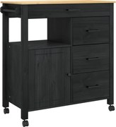 vidaXL Troler de Bucătărie MONZA Negru 84 x 40 x 88,5 cm