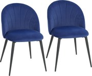 HOMCOM Set de 2 Scaune de Sufragerie din Catifea, Scaune de Bucătărie cu Spătar Curbat în Formă de Scoică, Picioare din Oțel, Stil Nordic, Scaune Capitonate pentru Bucătărie, Dormitor, Cameră de Zi, Albastru | Aosom Romania