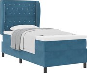 vidaXL Pat cu arcuri cu saltea Albastru închis 200 x 90 cm Catifea