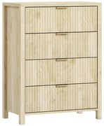 HOMCOM Comodă pentru Dormitor cu 4 Sertare Canelate, Comodă din Lemn cu Mânere Aurii, pentru Sufragerie, Sala de Mese și Hol, 70x38x93 cm, Lemn Natural | Aosom Romania