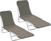 vidaXL Șezlonguri de plajă pliabile, 2 buc., gri, oțel & textil