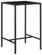 vidaXL Masă de bar de grădină, negru, 70x70x110cm, poliratan și sticlă