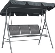 Outsunny Leagăn de grădină 3 locuri cu acoperiș parasolar reglabil și detașabil, șezut respirabil din poliester, capacitate 240 kg, 171x108x154 cm, gri închis | Aosom Romania