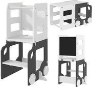 AIYAPLAY Scara Montessori 4 în 1 pentru Copii cu 2 Table și Set Masă și Scaun, din Lemn, 58x46x92 cm, Alb | Aosom Romania