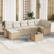 vidaXL Set de canapele pentru grădină cu pernă 8 pcs Bej Rattan poli