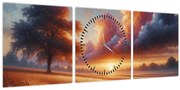 Tablou – Apus de soare pe câmp (cu ceas) (90x30 cm)